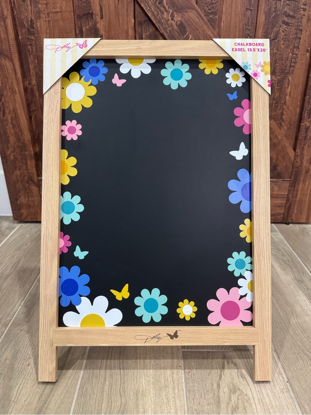 Dolly Parton Chalkboard Easel with Colorful Flower Border - Black